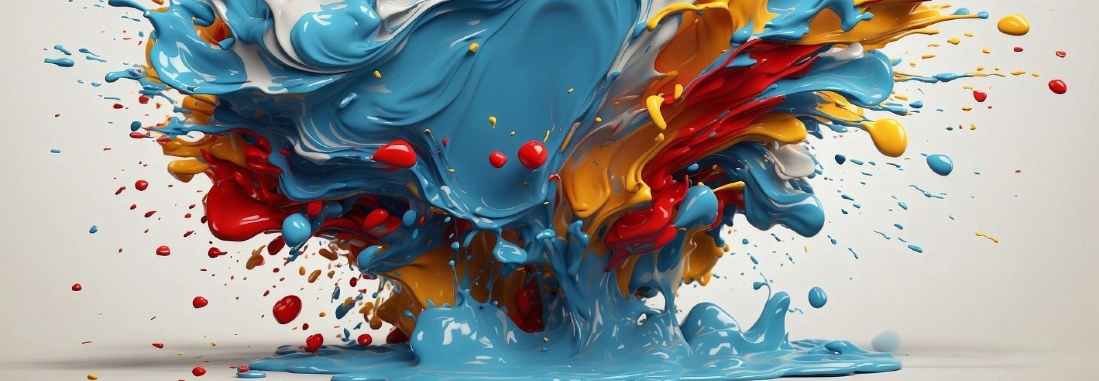 several different paint colors splattering on a flat surface
